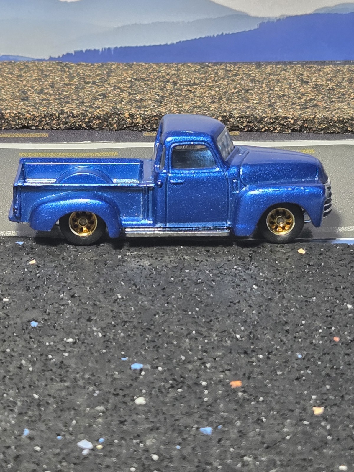 Hot Wheels 52 Chevy pickup, custom, drilled, painted, wheel swap, real riders