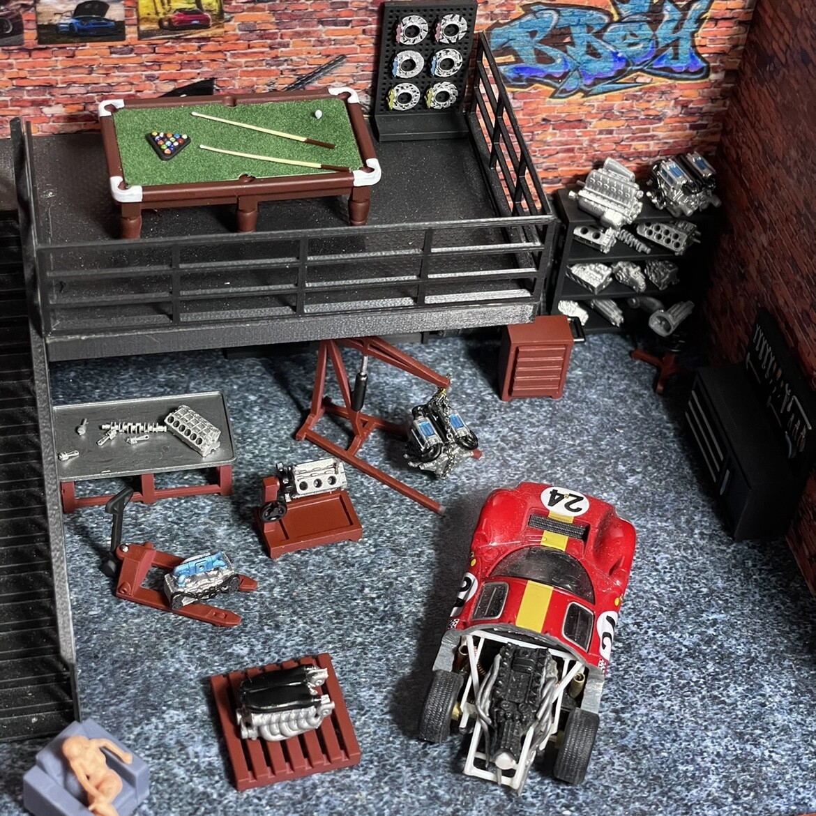 Diorama 1/64 Diecast Car Garage Model Set Repair Workshop Display Accessory Prop