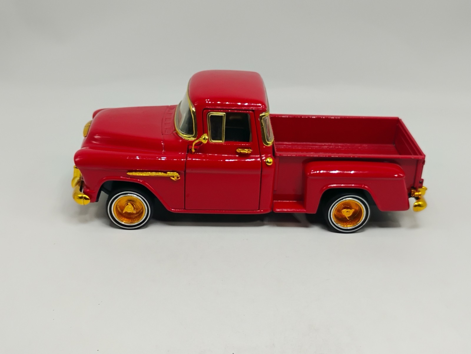 RARE Sunnyside 1:24 Scale Red 1955 Chevy Pickup Lowrider w/ Gold Dayton’s & Trim