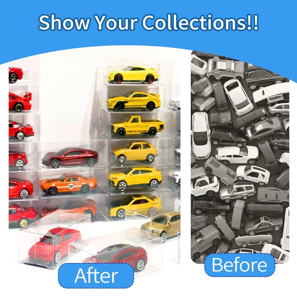 50PCS Clear PVC Display Case for 1/64 Hot Wheels & Tomica Model Cars Storage Box