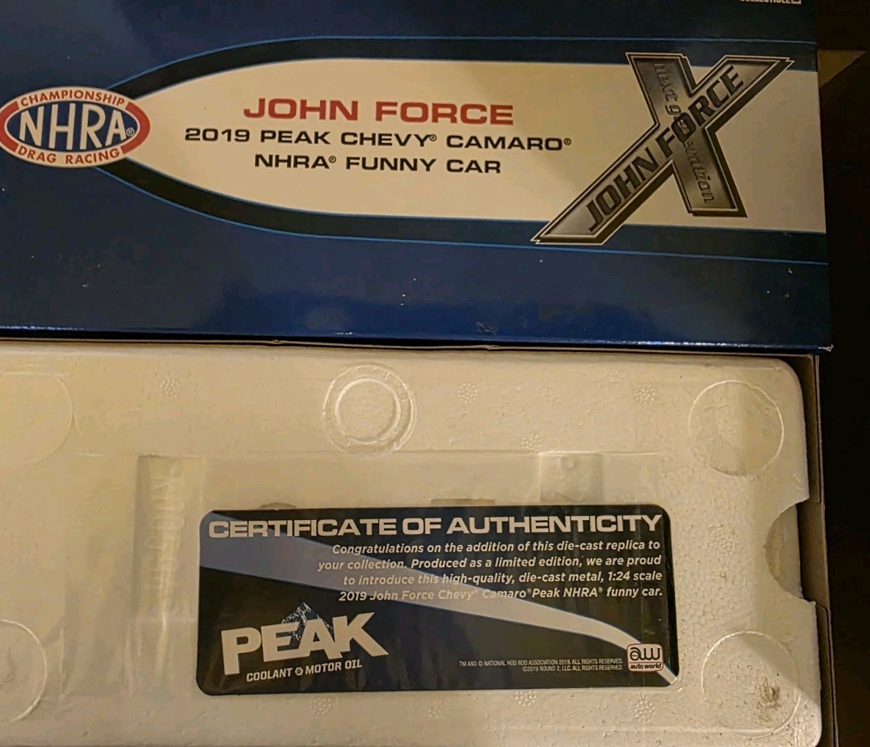 RC2 AUTO WORLD – PEAK COOLANT JOHN FORCE 2019 CHEVROLET CAMARO FUNNY CAR – 1/24