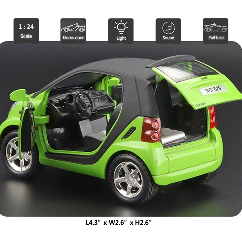 1:24 Smart ForTwo Model Car Diecast Toy Cars Boys Toys for Kids Gifts Green