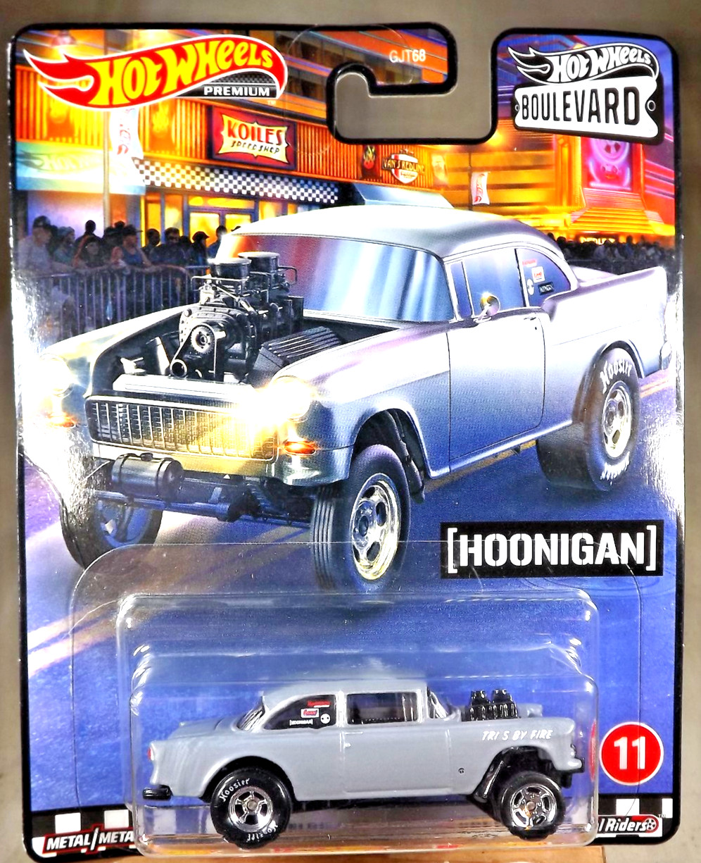 2021 Hot Wheels Premium Boulevard #11 ’55 CHEVY BEL AIR GASSER Gray w/Real Rider