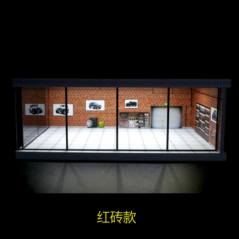 1:64 Diorama Car Showroom Model LED Lighting City Car Garage Scene Display Model