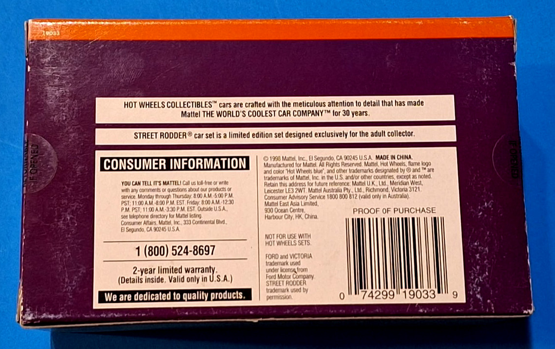 1998 Hot Wheels Collectibles Hot Rod Series 1 Street Rodder Car Set Ltd. #A2539