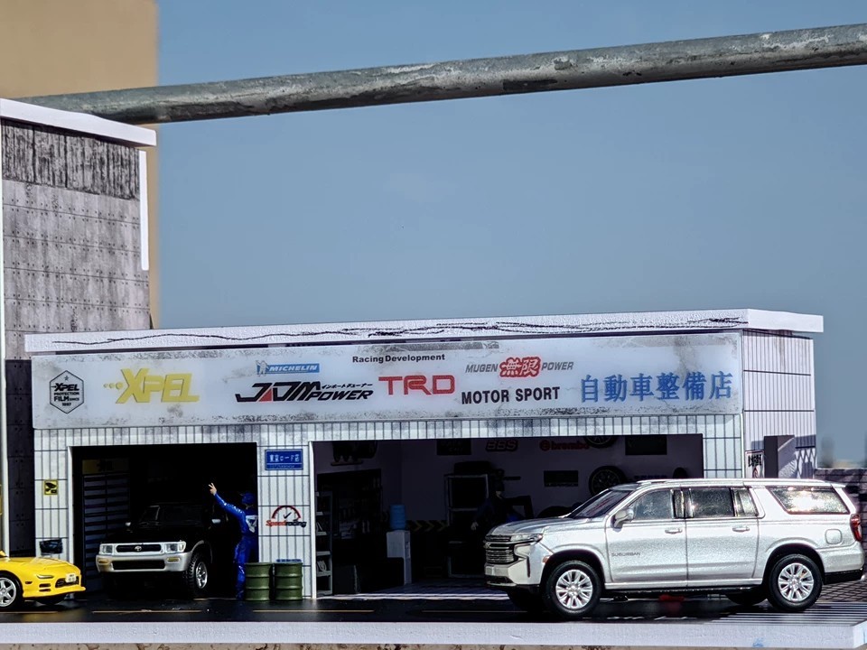 Diorama 1/64 Die-Cast Car Garage Model LED Car Display Collection Scene Gifts US