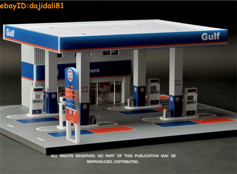 Diorama City Gas Station Model Car Garage LED Lighting 1/64 Scene Display Model