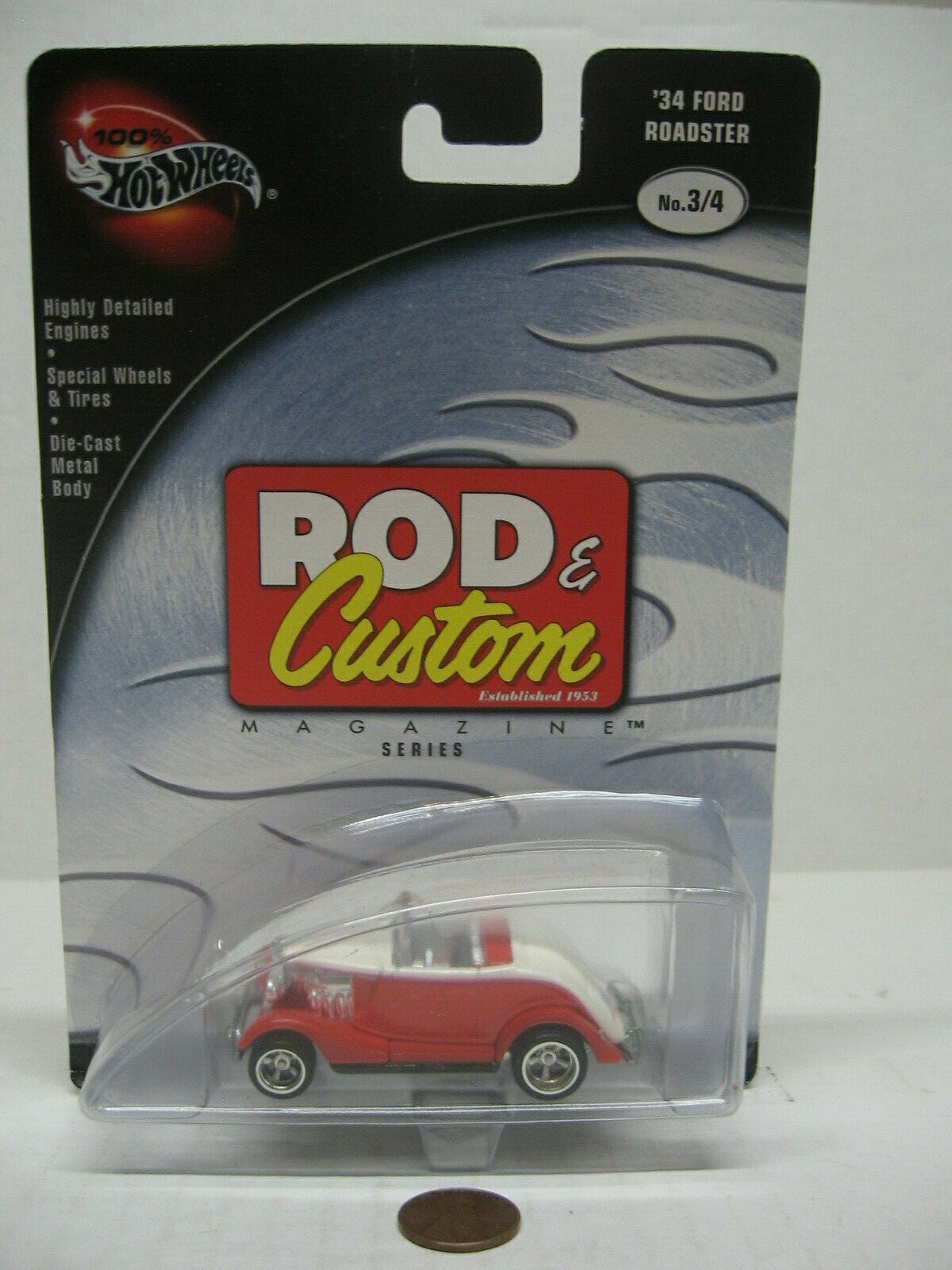Hot Wheels Rod & Custom Red & White 1934 Ford Roadster Diecast Car