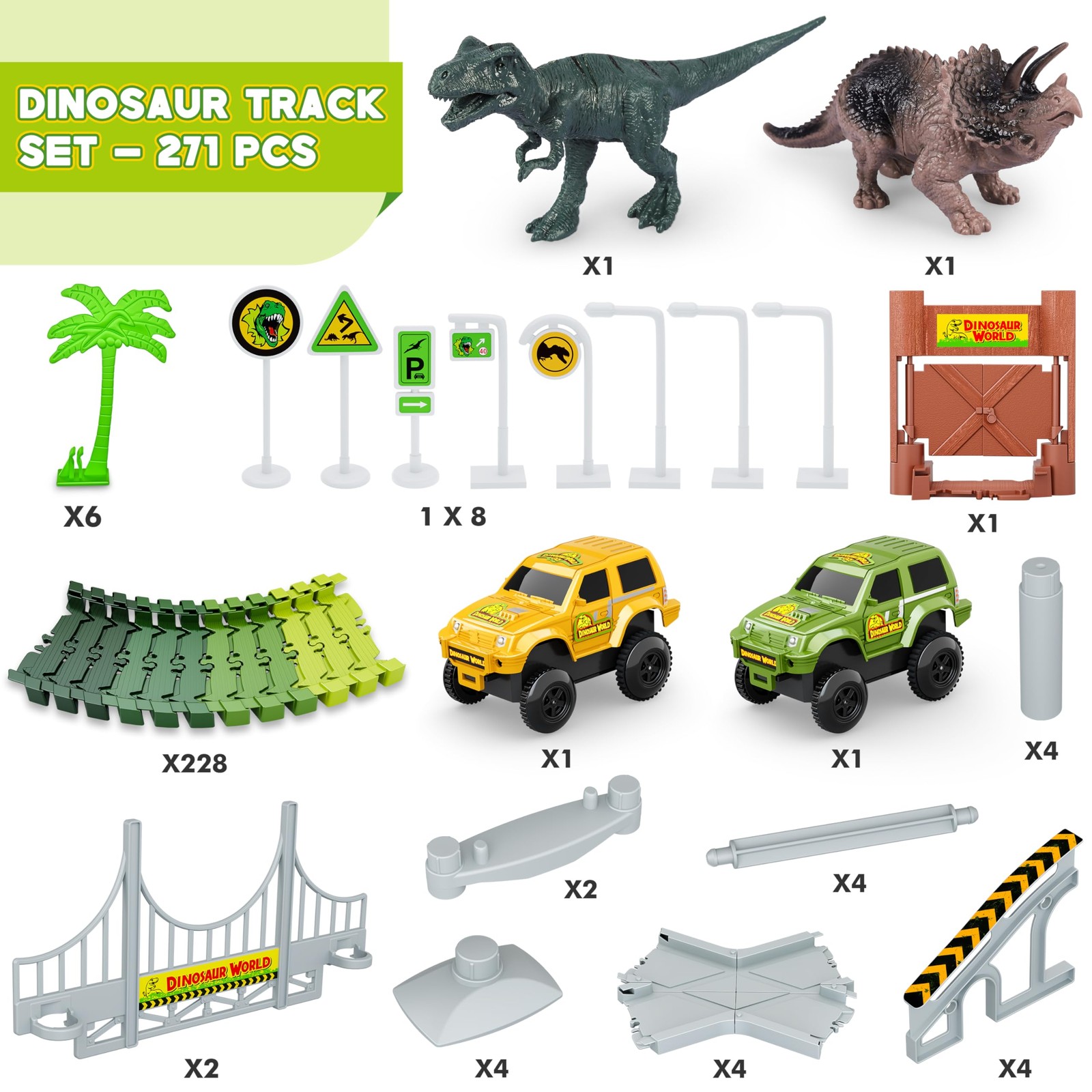 Dinosaur Track Set: 271 PCS Race Cars & Toys for Kids Ages 3-8