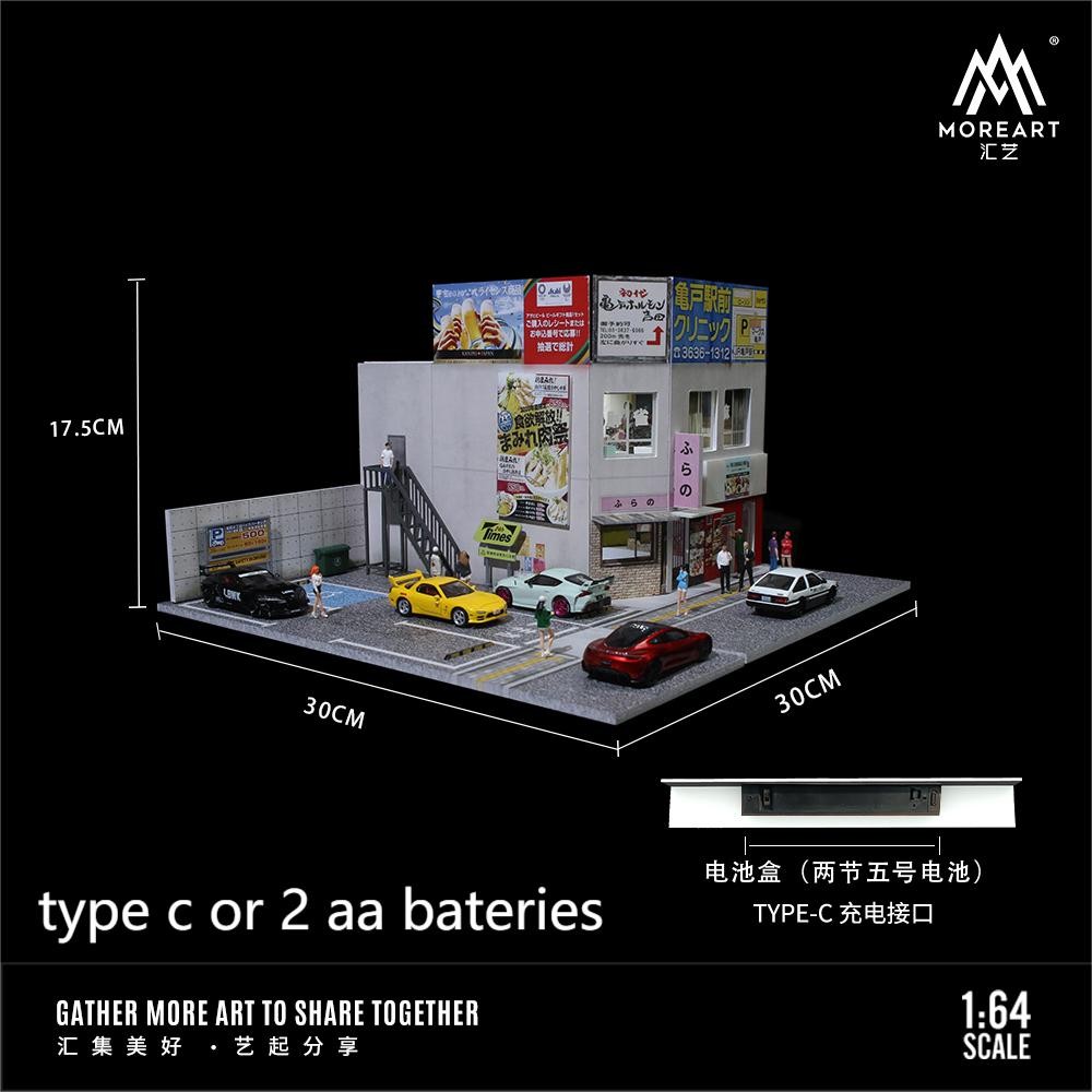 Diorama 1/64 Die-Cast Car Garage Model LED Japanese Street Building Display Toys