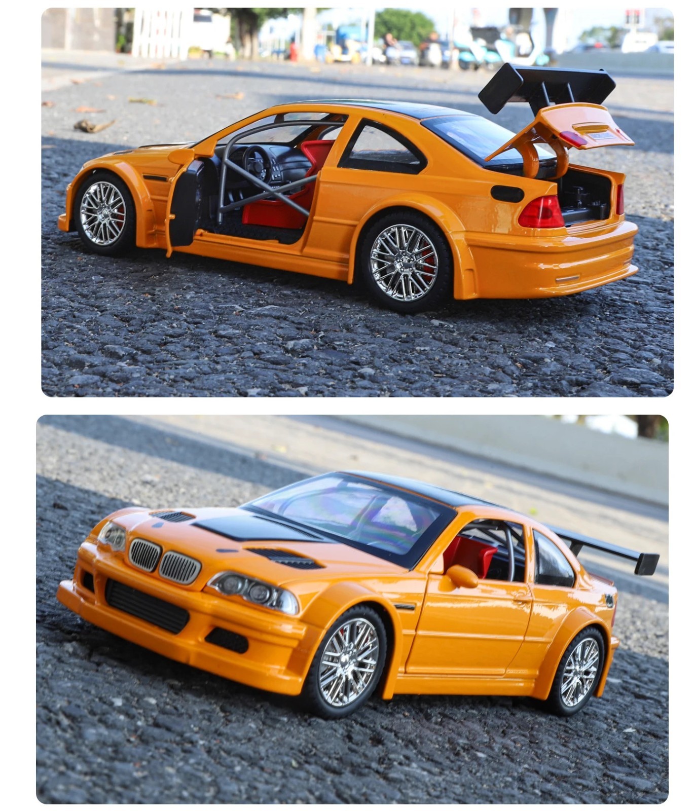 1:24 BMW M3 GTR E46 Diecast Model Sound Light Alloy Racing Car Collectible Gift