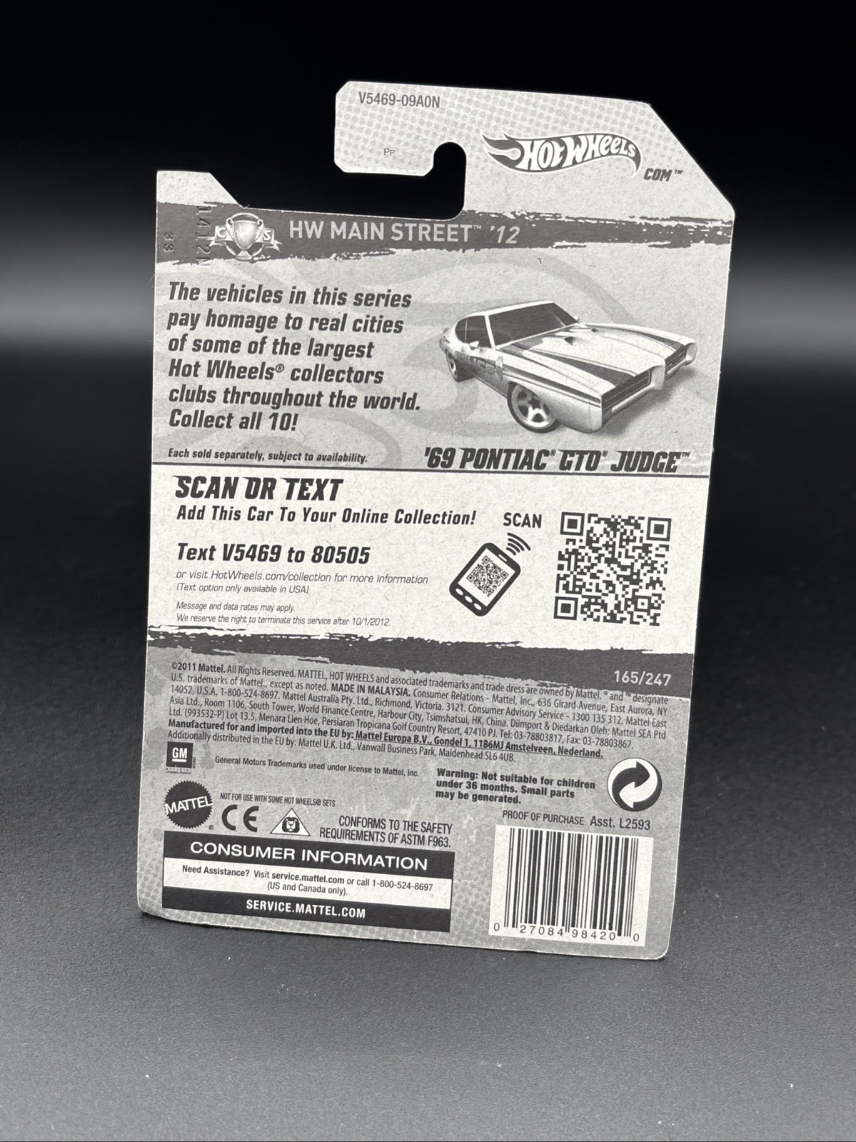 2012 Hot Wheels MAIN STREET 69 PONTIAC GTO JUDGE white #165