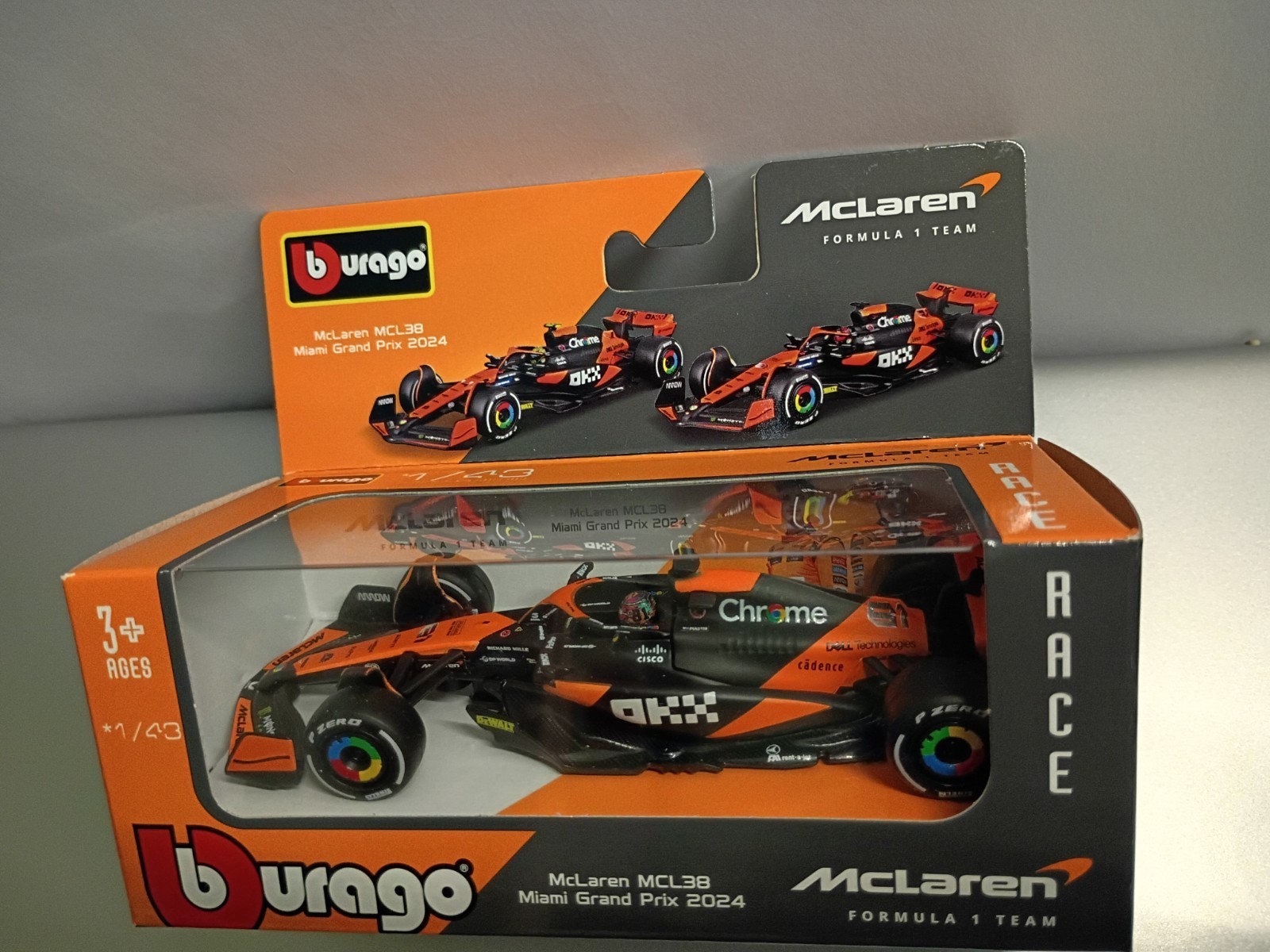 Burago McLaren MCL38 Miami Grand Prix 2024 Formula 1 Team 1:43 Scale New Rare