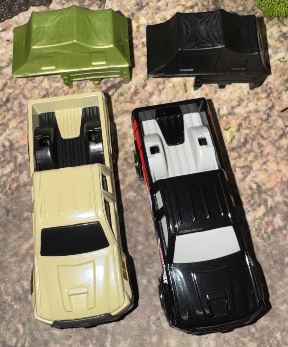 Lot Of 2 Toyota Tacoma Matchbox w/ Removable Camp Tent Black & Tan NLFFP 1:64 DC