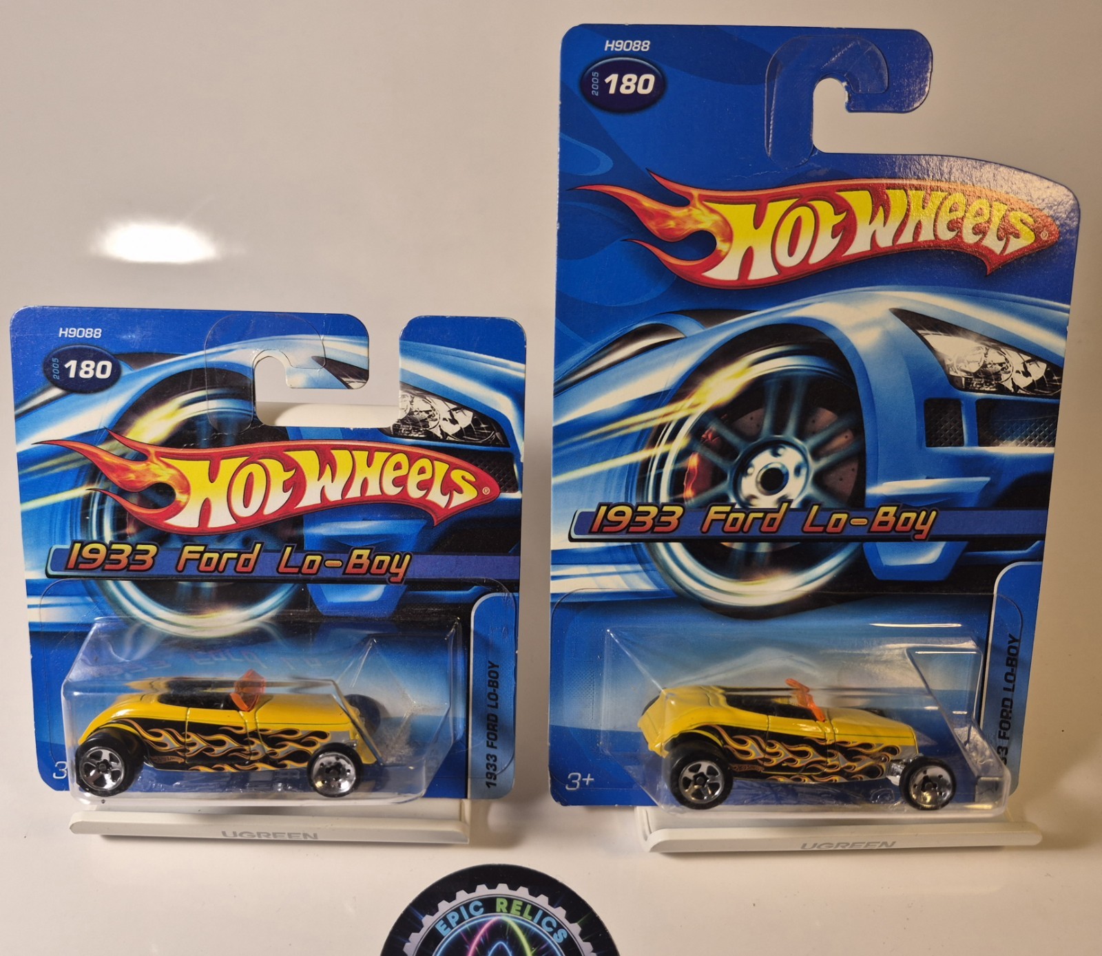 🌟BOTH! HotWheels 2005 1933 Ford Low Boy, Reg & Short Card, 👀 W/ Protector‼️