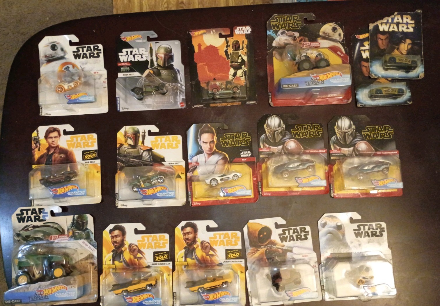 Hot Wheels Star Wars Character Cars lot of 15 Boba Fett Mandalorian BB-8 Lando