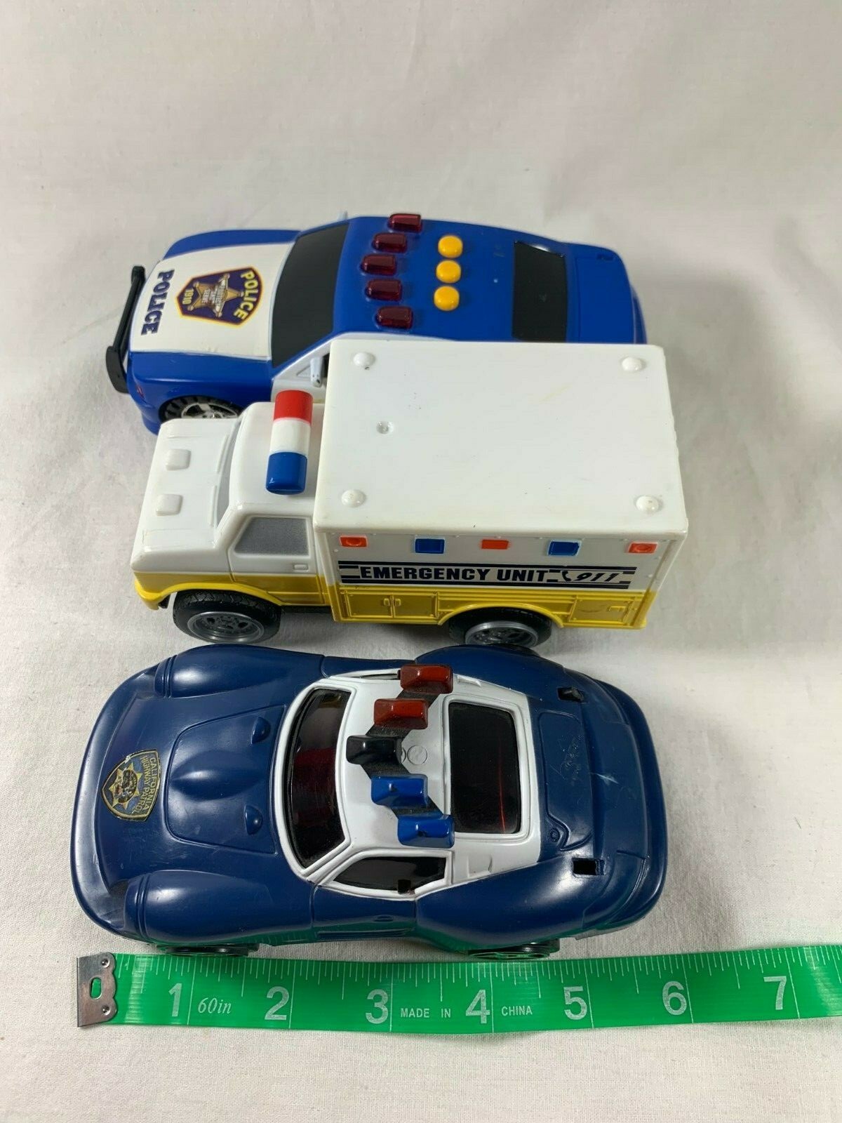 Lot of 4 Safety Service Toy Cars Police Fire Rescue Ambulance Emergency Response