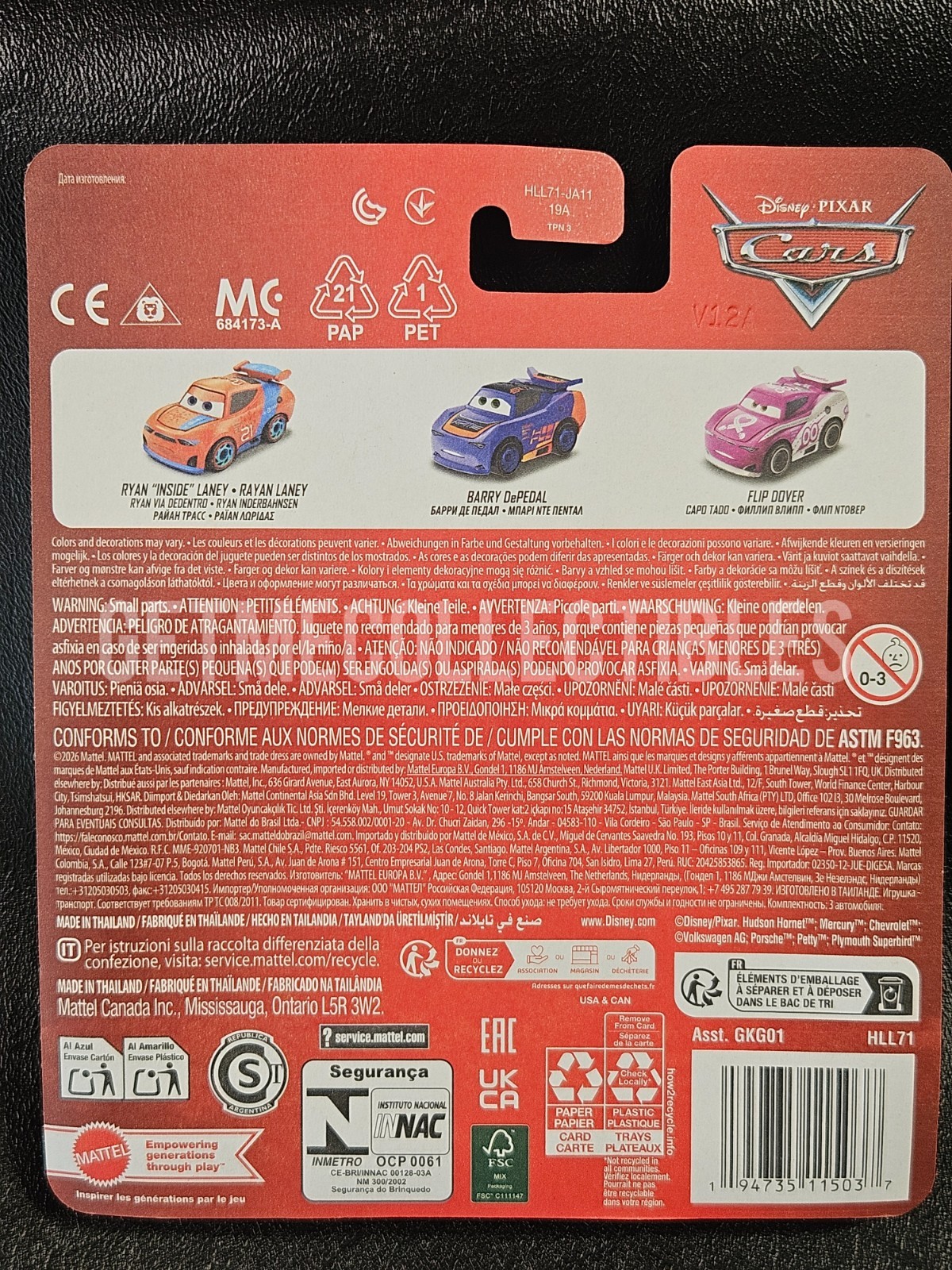 DISNEY CARS MINI RACERS RYAN INSIDE LANEY BARRY DEPEDAL FLIP DOVER 2026 3 PACK