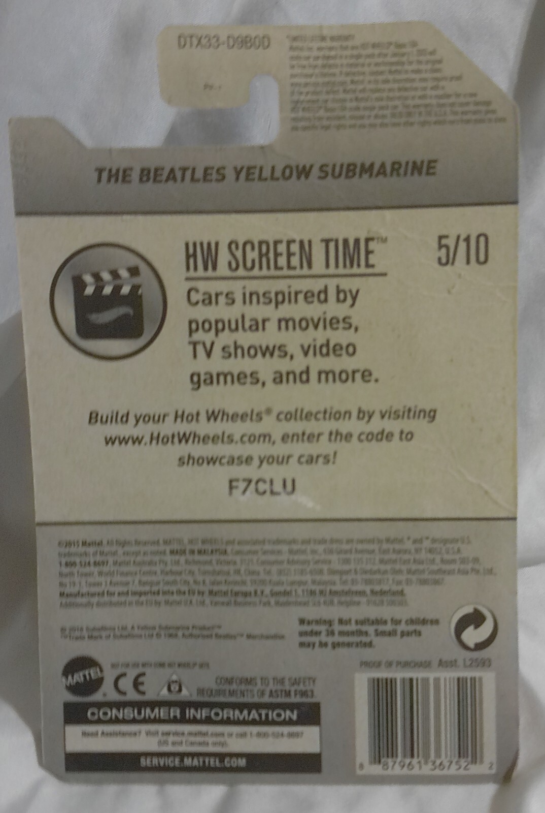 The Beatles Yellow Submarine Die-Cast Model From HW Screen Time by Hot Wheels