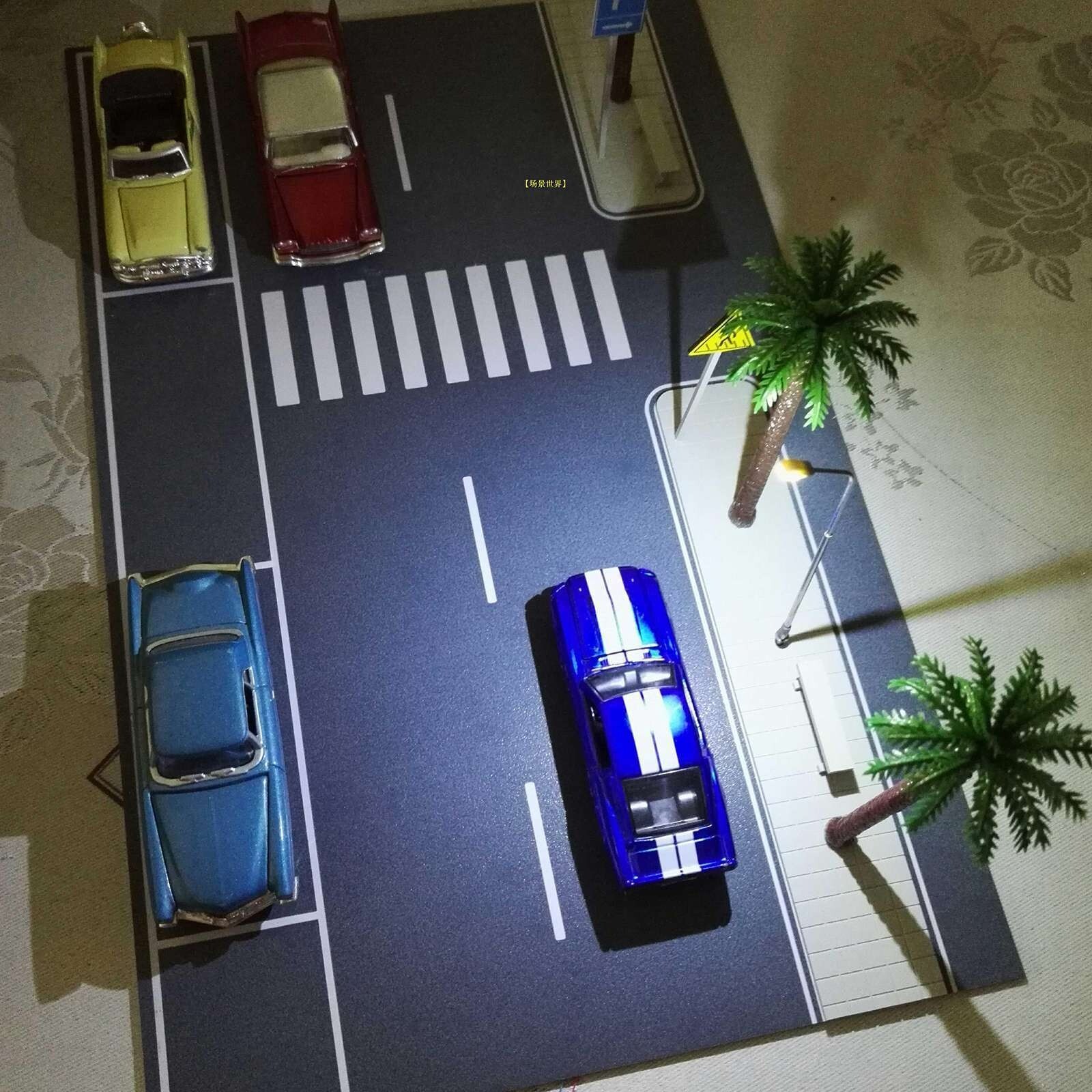 Diorama Car Parking Lot Model LED Lighting Street Road 1/64 Scene Display Model