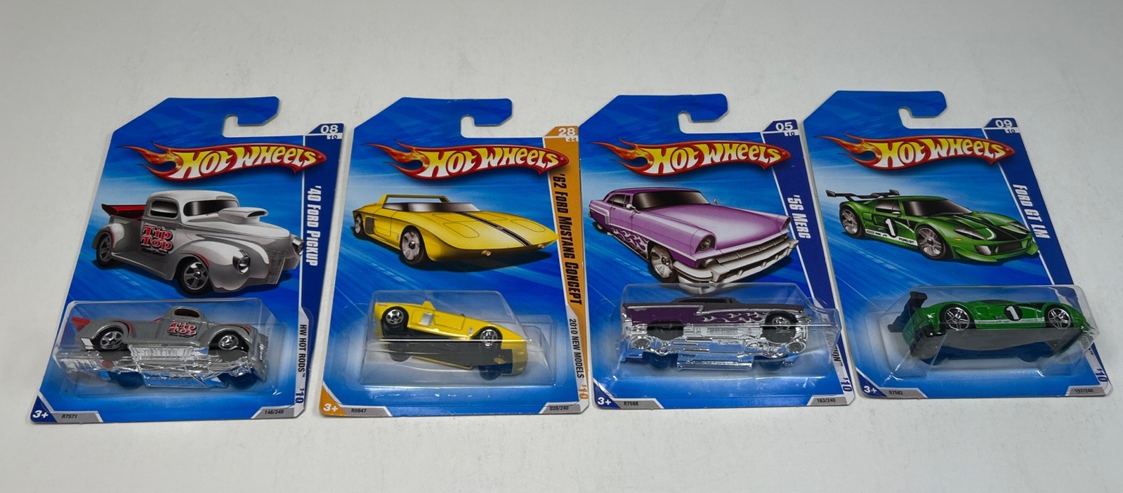 Hot Wheels 2010 40 Ford Pickup, Mustang Concept, Ford GT LM, 56 Merc Lot of 4