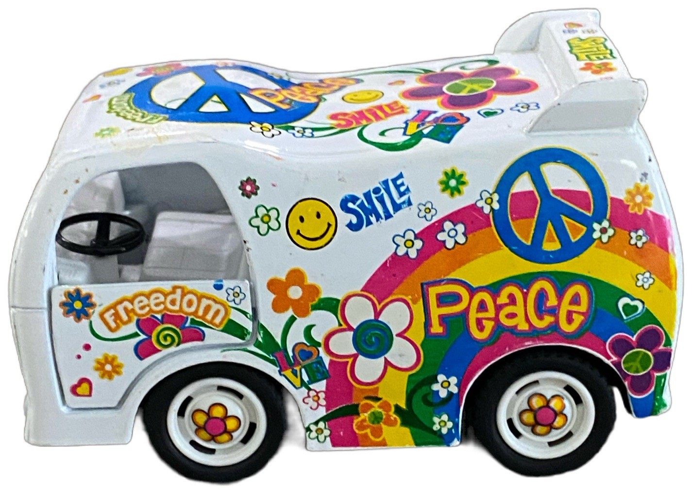 Kinsfun Kintoy Diecast Peace Dream Van Flowers Rainbow pull-back, works- 3.5”