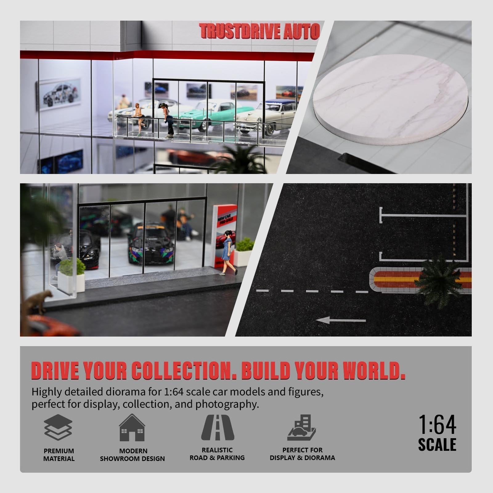 1/64 Diorama 2-Layer Showroom Scene Parking Lot Model LED Light Car Garage Model