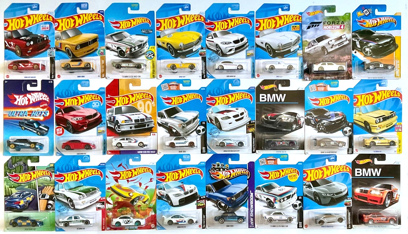 HOT WHEELS LOT 0F 24 BMW M2/M3/M3 GT2/Z4M/2002/507/I8 ROADSTER/3.0CSL RACE CAR