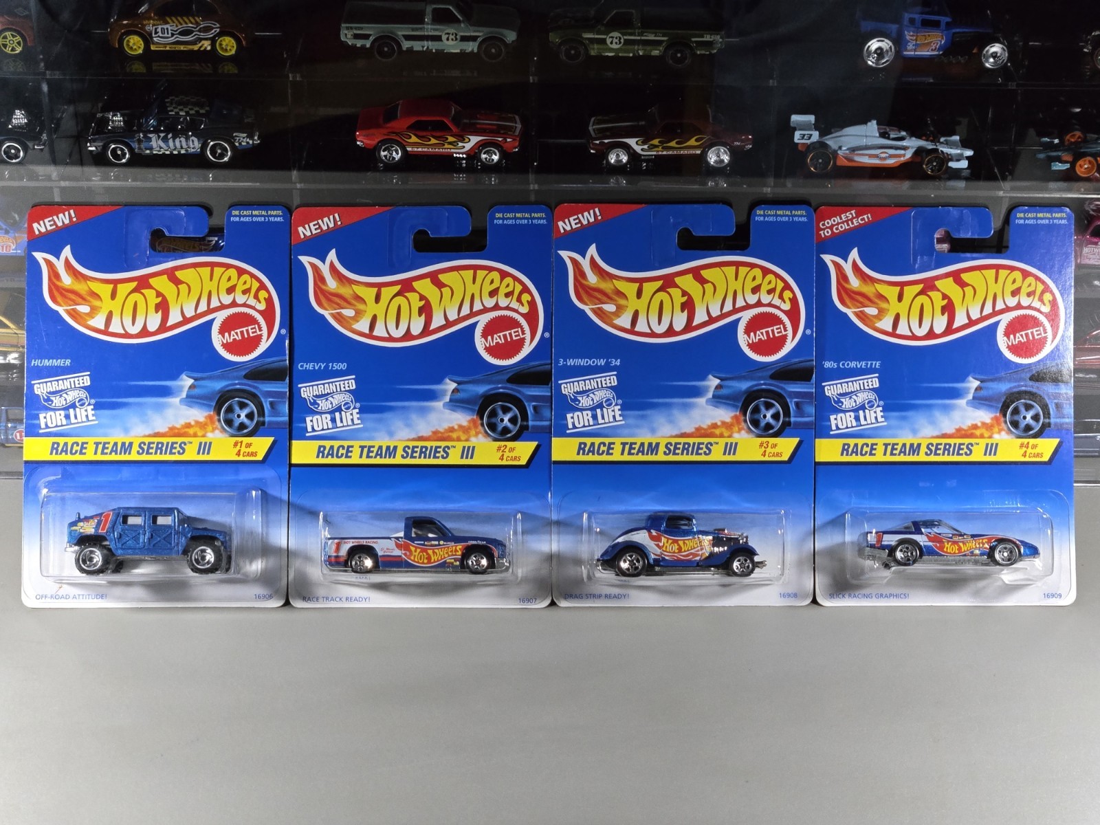 ​Hot Wheels 1997 Race Team Series III Complete Set of 4 Cars Vintage Sealed Blue