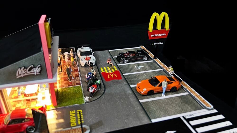 1/64 Diecast Car Garage Model LED City Street Parking Lot Scene Gifts US Diorama