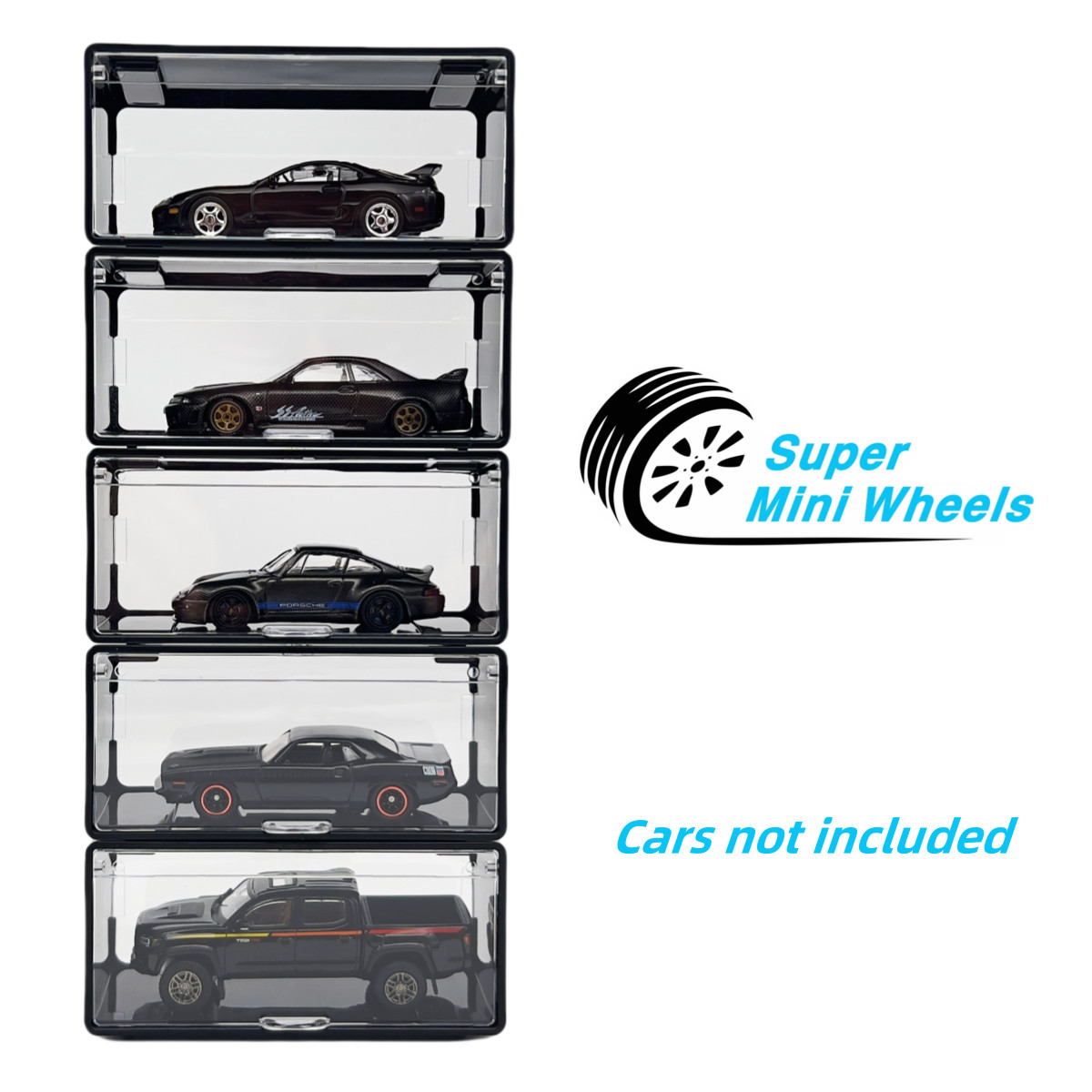 Super Mini Wheels 1:64 Display Case 5-Pack Clip On Storage Box for 1/64 Cars