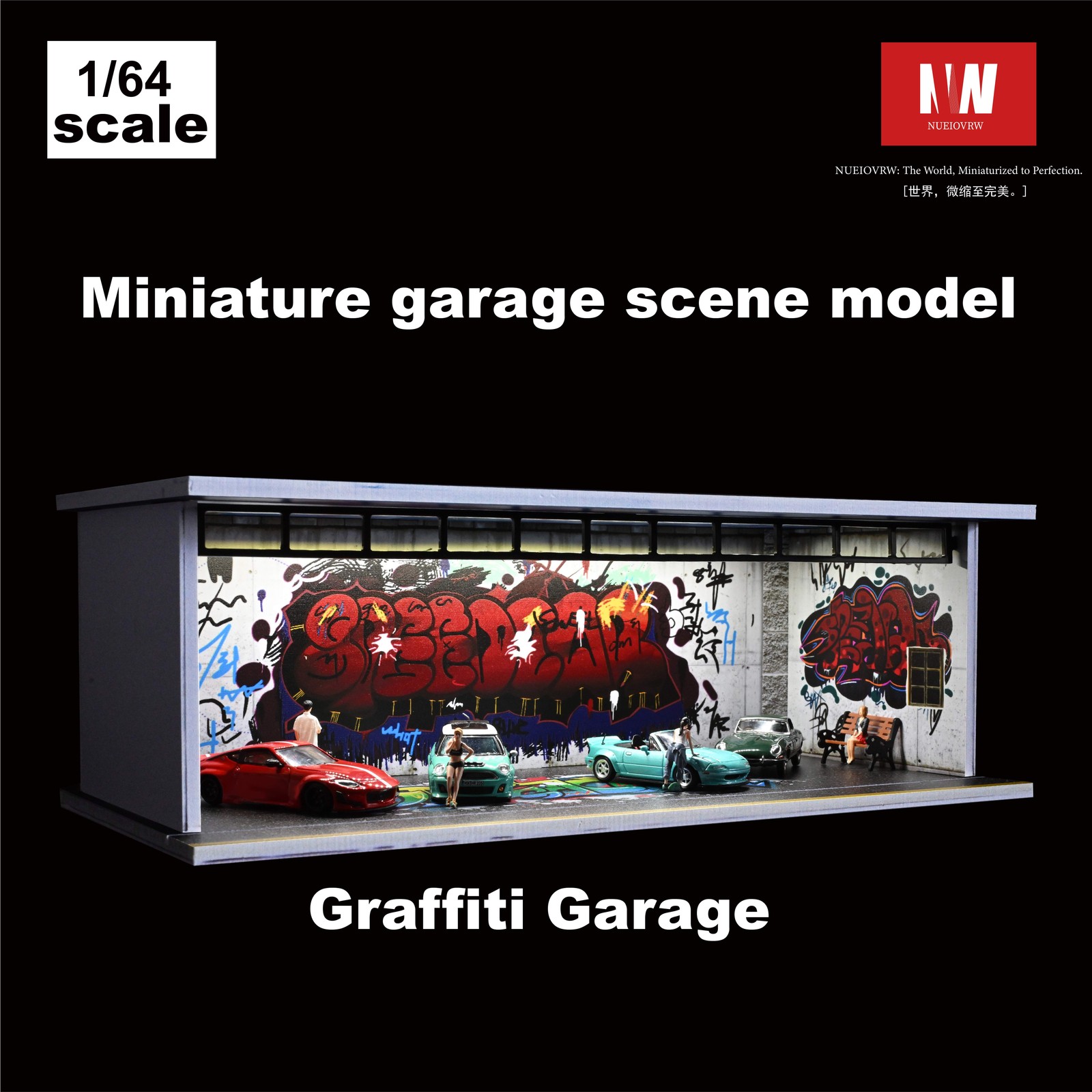 Diorama 1/64 Car Garage Model City LED Repair Shop Street Building Display Model