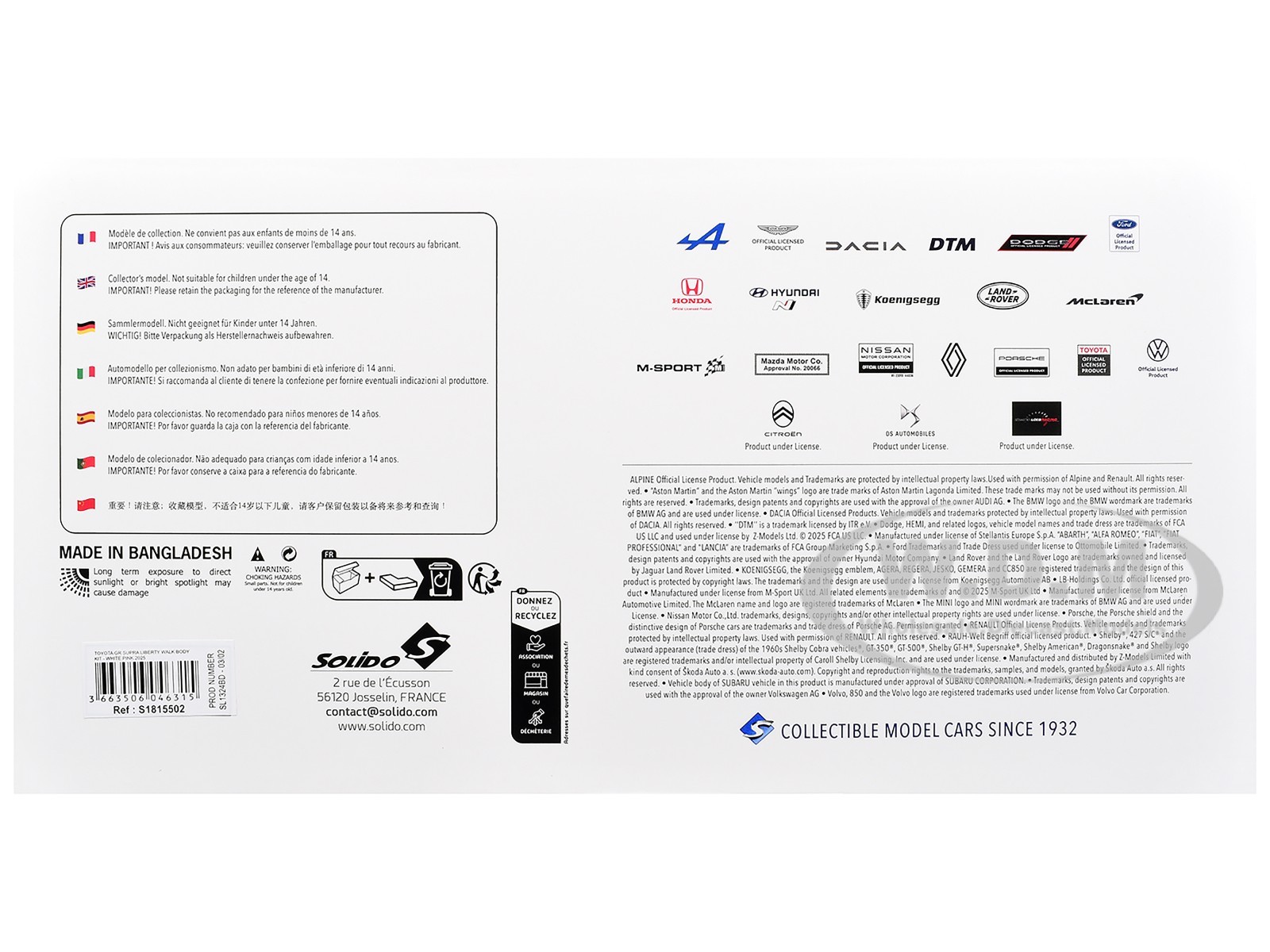2025 TOYOTA GR SUPRA “LIBERTY WALK” WHITE 1/18 DIECAST MODEL BY SOLIDO S1815502