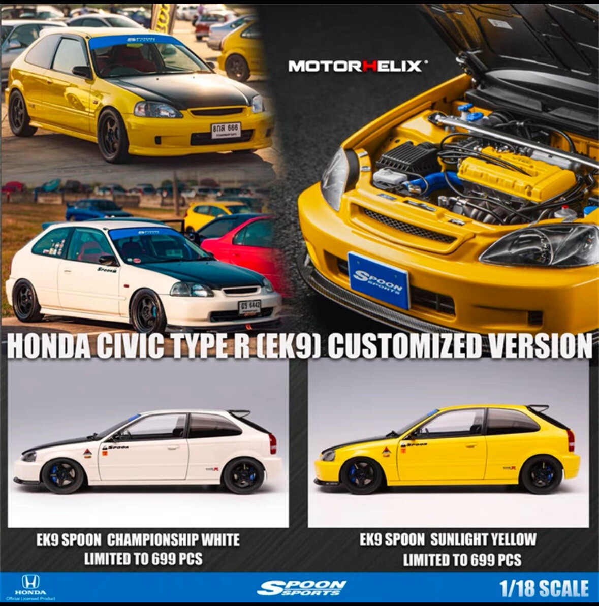 MOTORHELIX 1/18 HONDA CIVIC TYPE R SPOON EK9 (LIMITED EDITION)