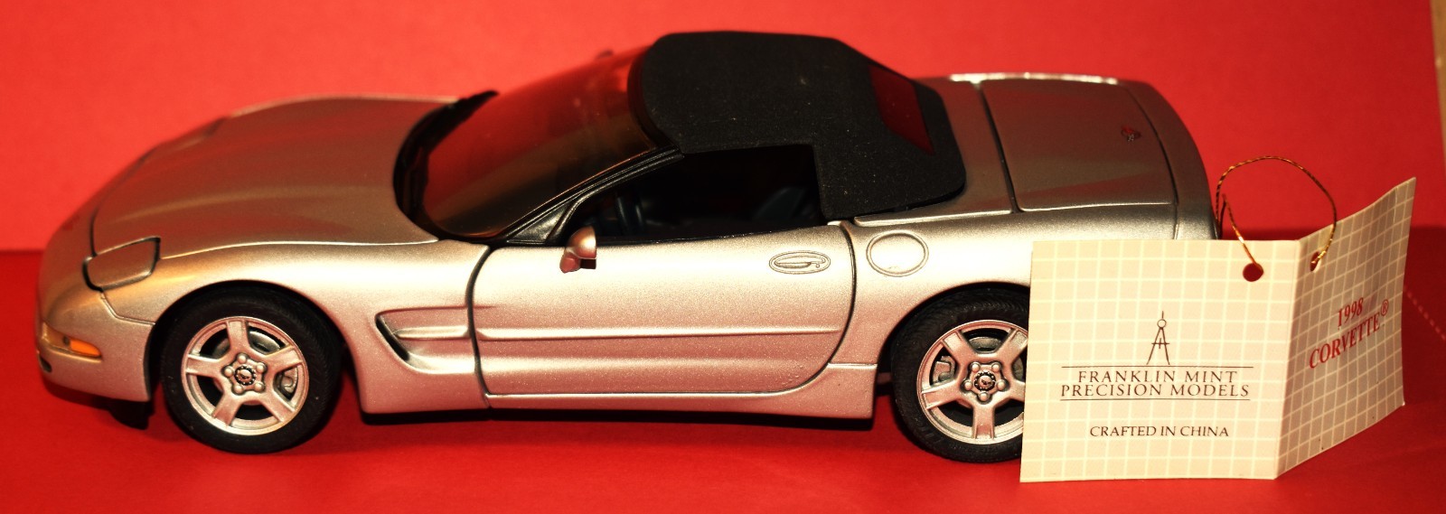 Franklin Mint 1/24 1998 Silver Convert. Black Removable Hard Top Corvette, Mint
