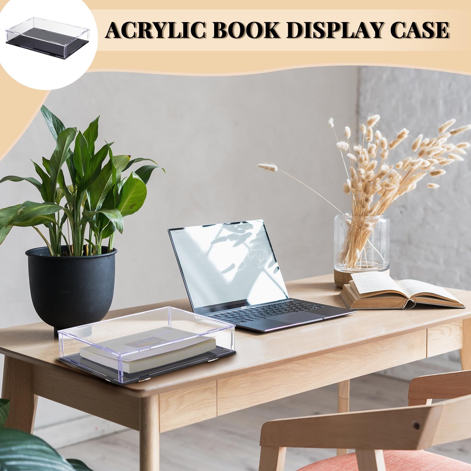 Suzile 2 Pcs Book Display Case Clear Acrylic Box and Black