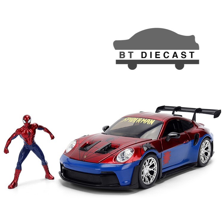 JADA PORSCHE 911 GT3 RS 1/24 DIECAST MODEL CAR with SPIDER MAN FIGURE 37442