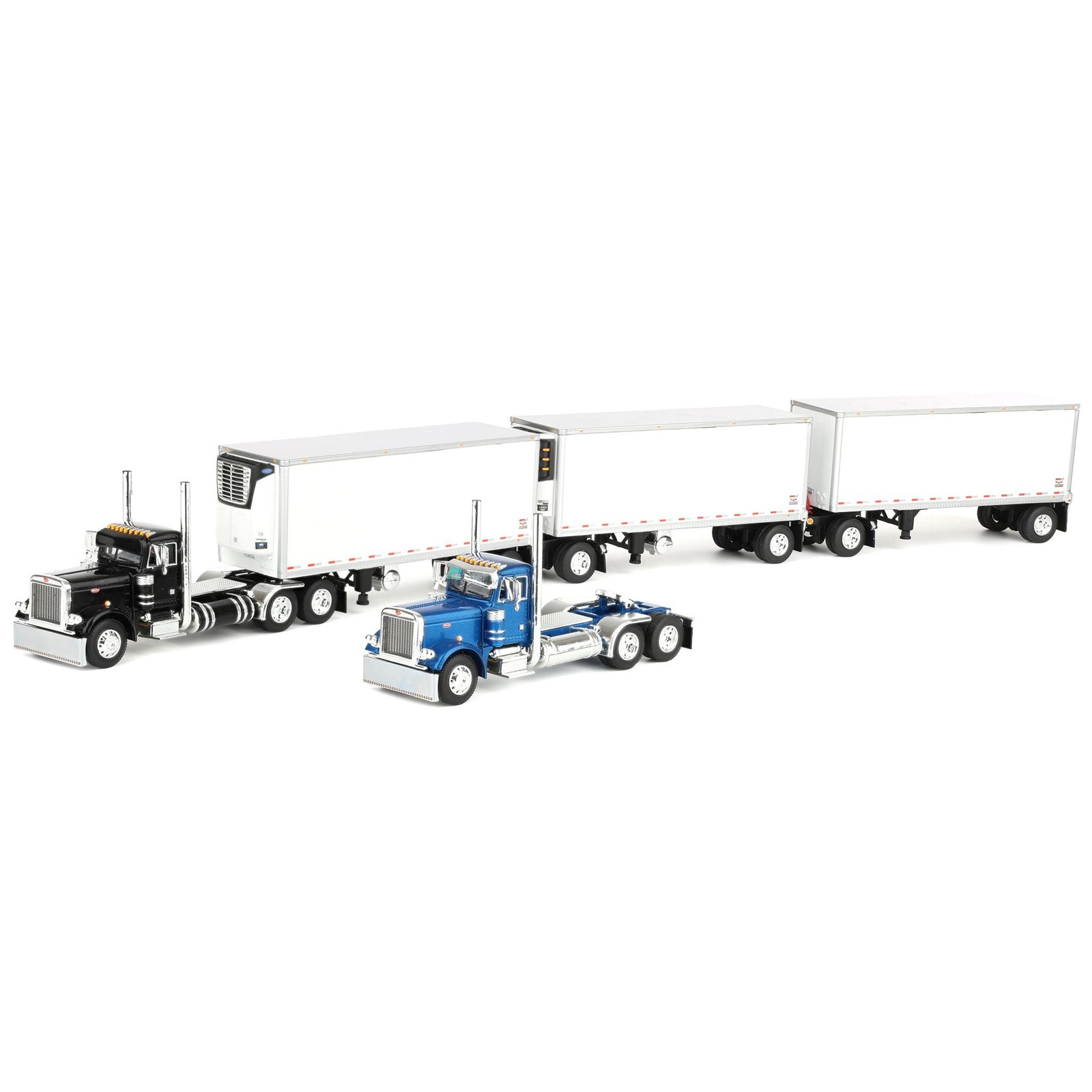DCP 1/64 Peterbilt 379 Day Cab Wabash DuraPlate Triple Pup Trailers Set 60-2209