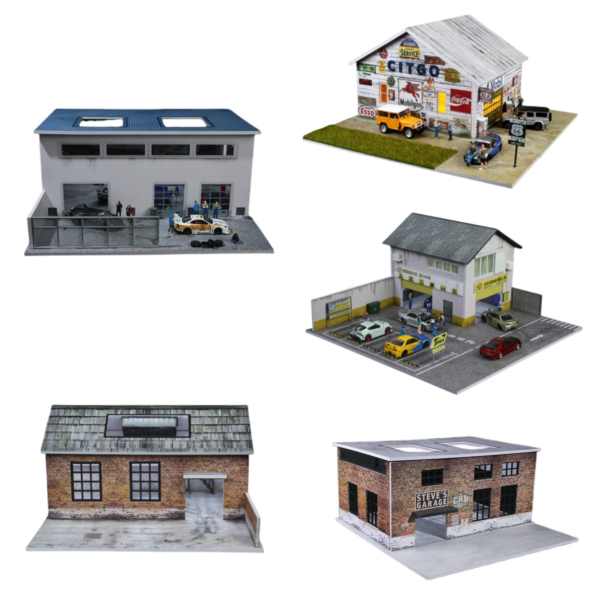 1/64 Diorama Garage Model LED City Store Parking Lot Building Scene Model Gift