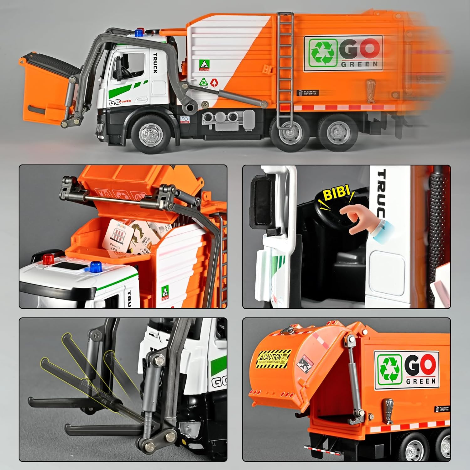 Large Metal Garbage Truck Toy for Boy 4-7, Kid Trash Truck with Auto-Lift Functi