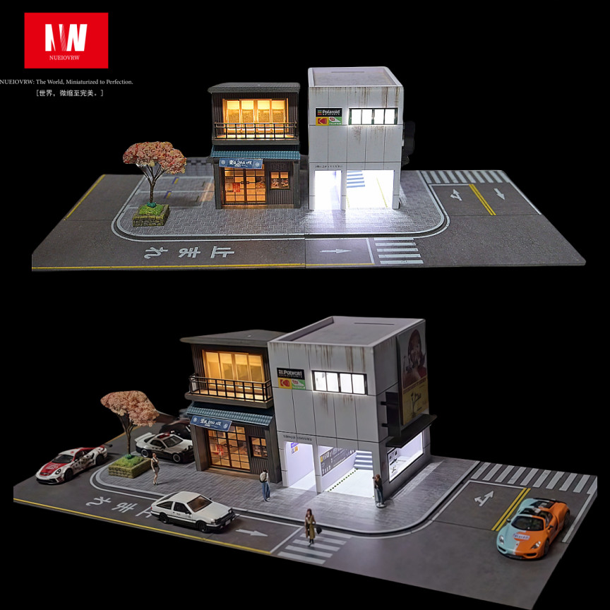 1/64 Diorama Garage Model With LED Parking Lot Display Case For Hot Wheels US