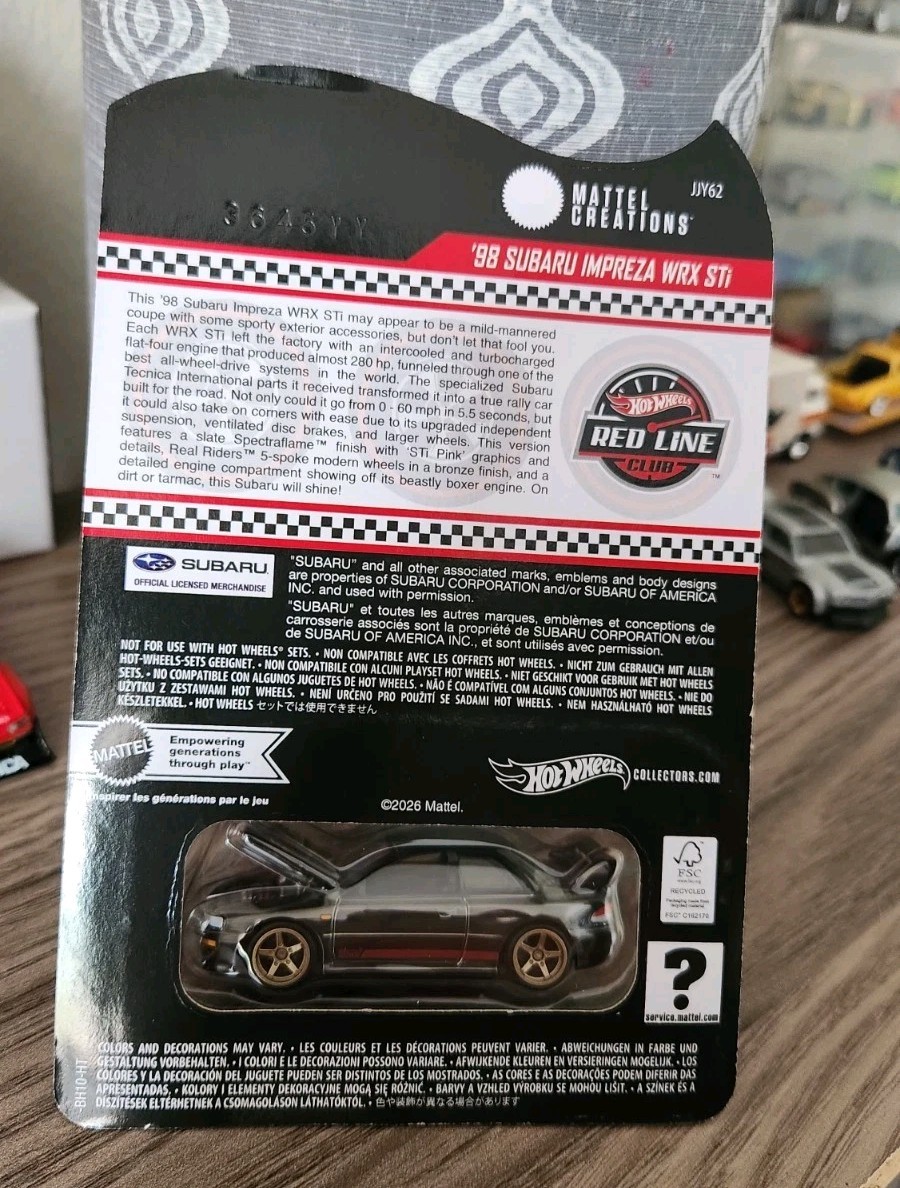 Hot Wheels RLC 1:64 1998 Subaru Impreza WRX STi Black Real Riders Unopened