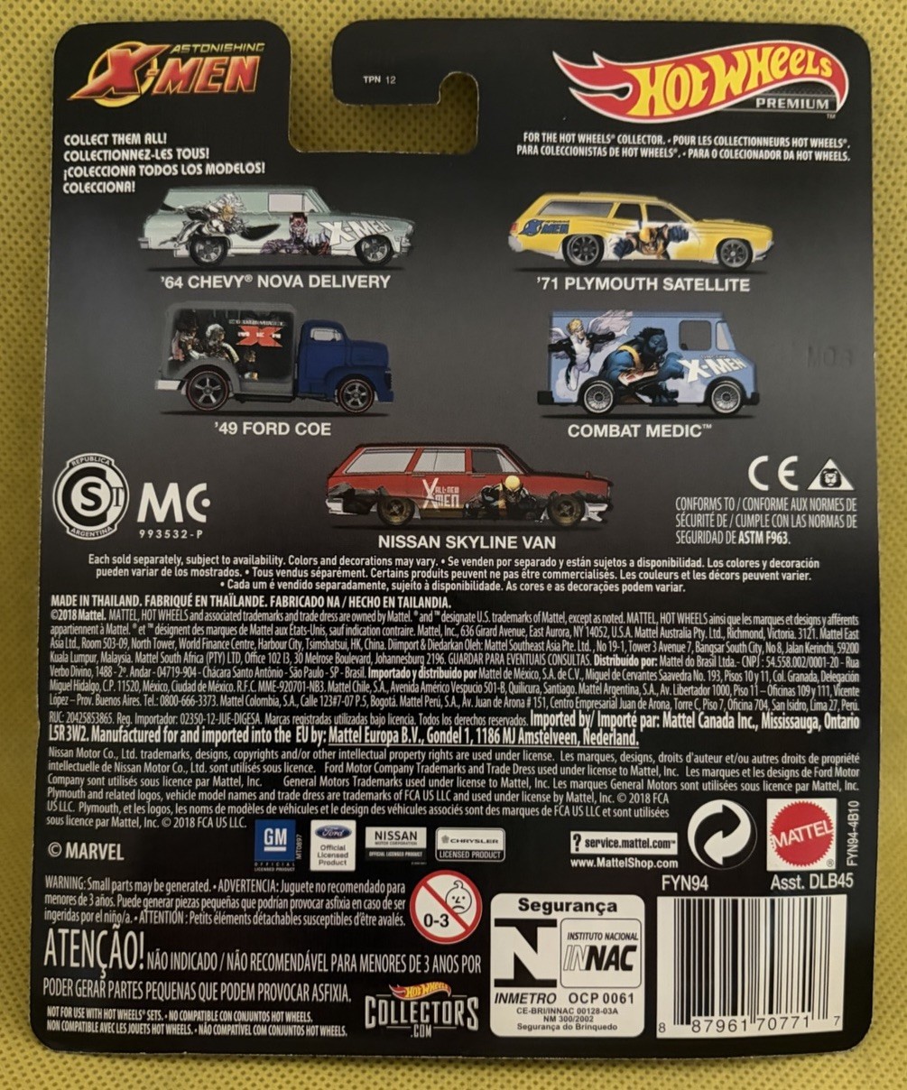 Hot Wheels Marvel X-Men Premium Pop Culture Character Cars Complete Set of 5
