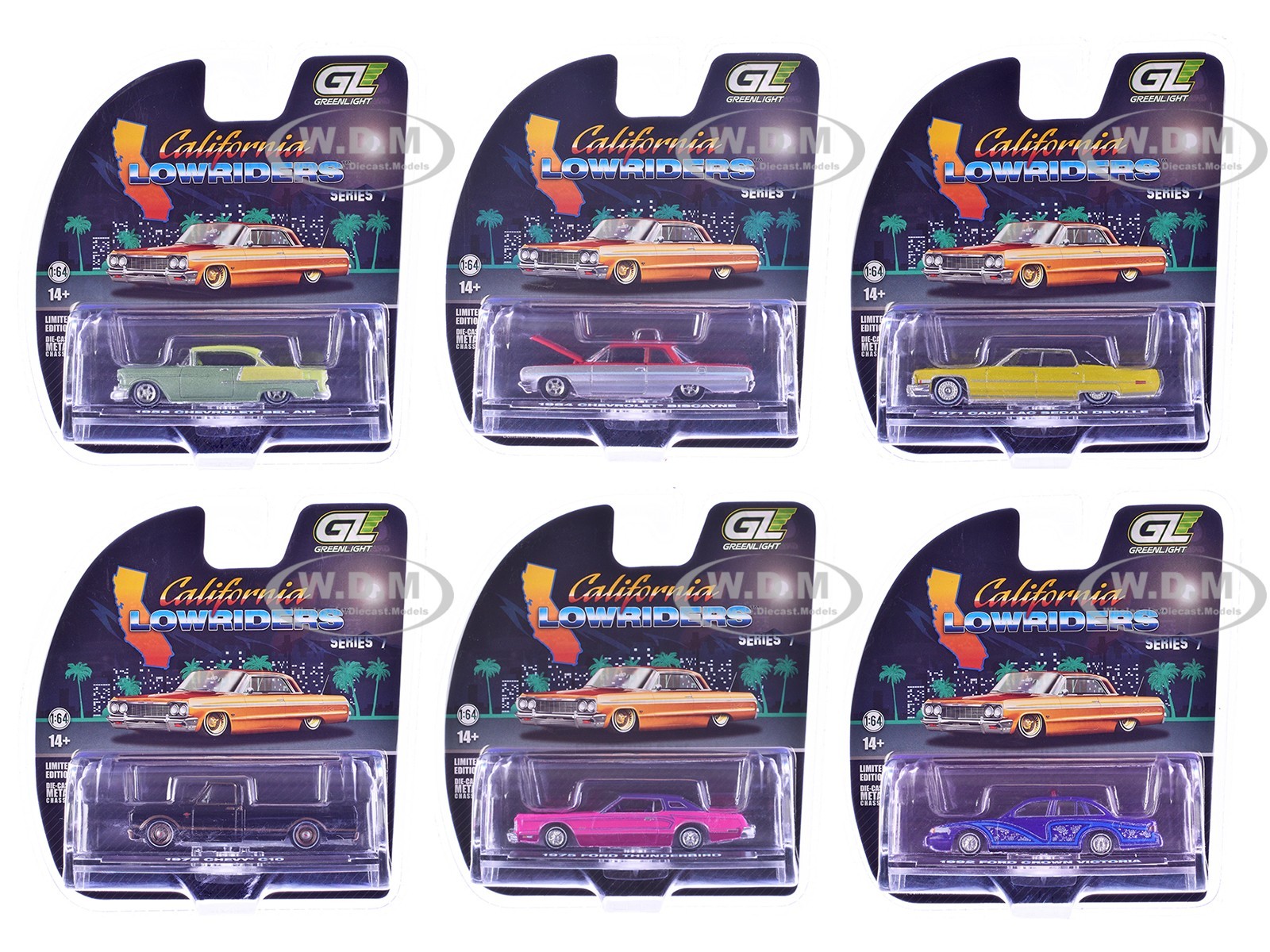 CALIFORNIA LOWRIDERS SERIES 7 SET OF 6 PCS 1/64 DIECAST BY GREENLIGHT 63080