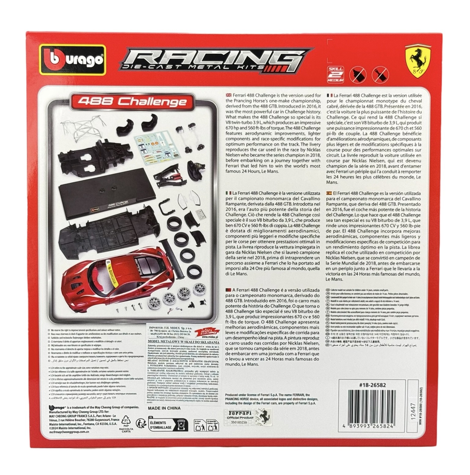 BBURAGO FERRARI 488 CHALLENGE 1:24 KIT TO BUILD 34 PARTS NEW IN BOX DIE CAST