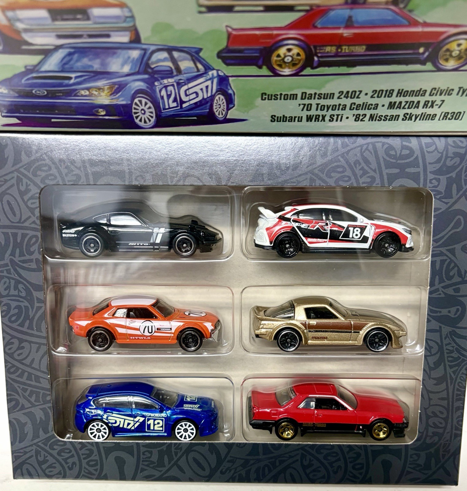 Hot Wheels Japanese Classics 6-Pack. Datsun Honda Toyota Subaru Mazda Nissan JDM
