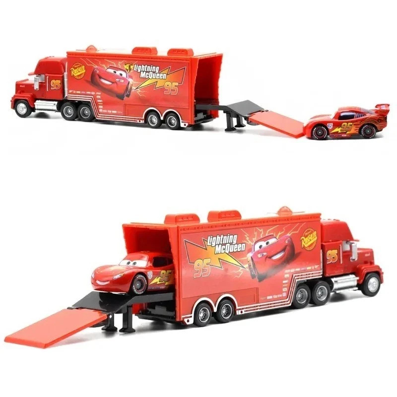 Set of 2 Disney Pixar Cars No.95 Lightening Mcqueen & Mack Truck Toys 1:55 Car