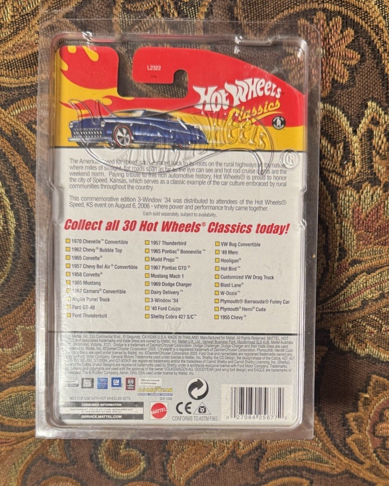 Hot Wheels Classics Speed, KS Commemorative Ed 3-Window ’34 (1 of 5000 – RARE)