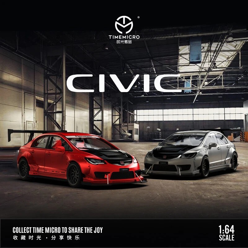 1:64 Time Micro Honda Civic Type R (FD2) Metallic Red TM645703 Diecast Model Car