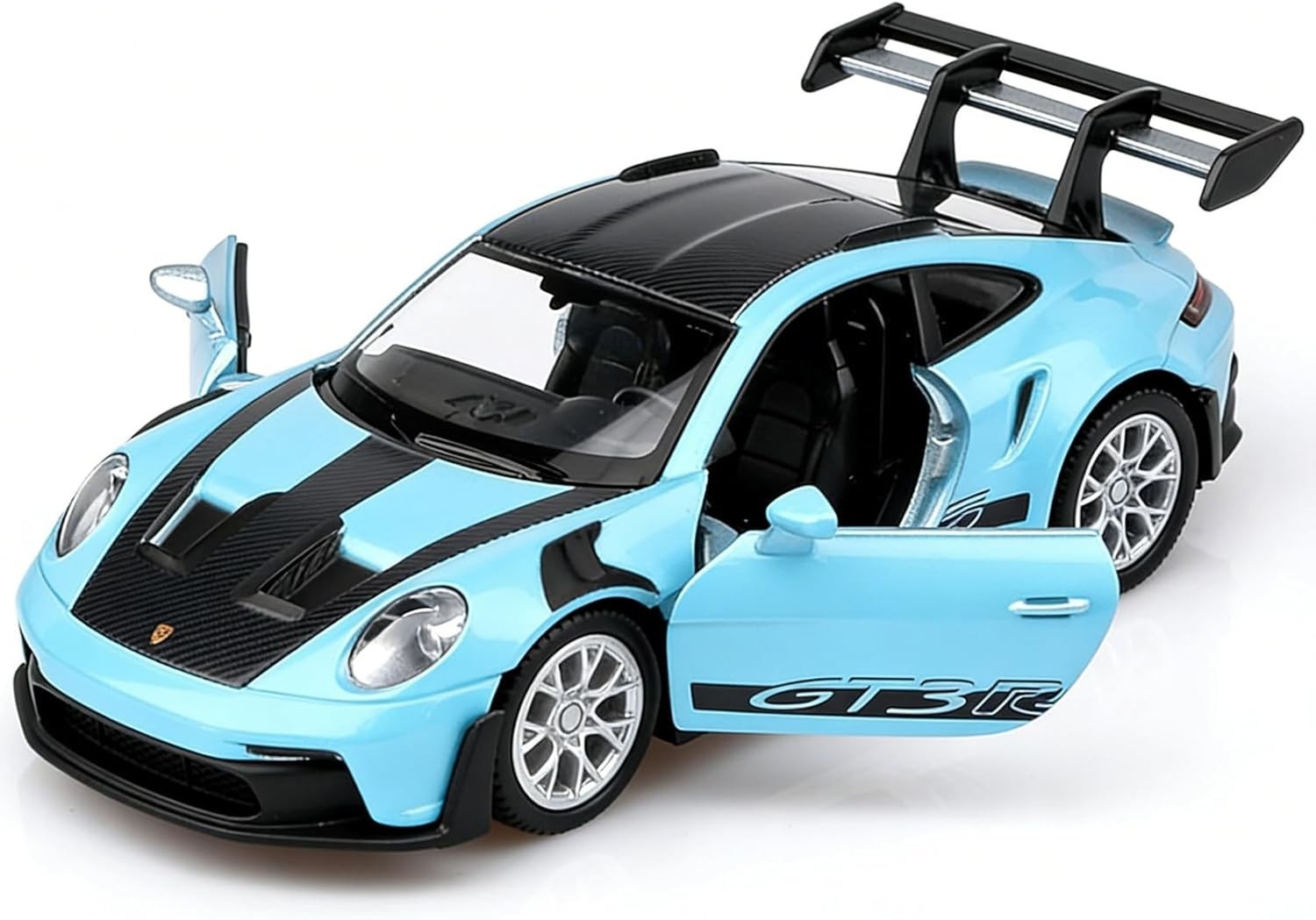 1:36 Scale Porsche 911 GT3 RS Diecast Toy Car – Pull Back, Doors Open, Blue